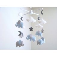 /DlgNurseryBoutique Elephant baby mobile, blue and gray baby mobile, nursery crib mobile, baby mobile, gray moon mobile cloud star mobile elephant nursery decor