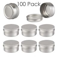 Dlibuy DLIBUY 50ML (Pack of 100) Empty Aluminum Tins Cans Jars Travel Containers inner liner powder -Screw Lid Round Bottle for Lip Balm Cosmetic Anti-Leakage