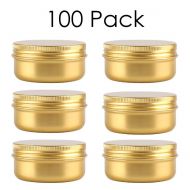 Dlibuy DLIBUY (Pack of 100) 50ml Empty Gold Aluminum Tins Cans With Screw Lid-Travel Containers For Lip Balm Cream Candles Nails Samples