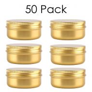 Dlibuy DLIBUY (Pack of 50) 50ml Empty Gold Aluminum Tins Cans With Screw Lid-Travel Containers For Lip Balm Cream Candles Nails Samples
