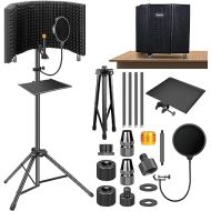 Dmsky Microphone Isolation Shield with Pop Filter & Tripod Stand, Foldable Mic Shield with Triple Sound Insulation, High Density Mic Sound Shield for Recording Studio, Podcasts, Singing, Broadcasting