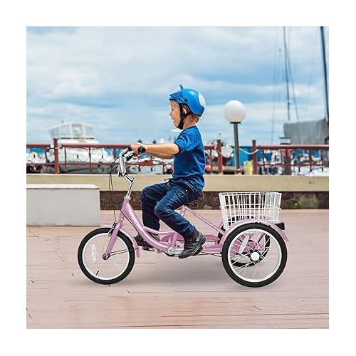  DoCred 16 inch Tricycle Trikes for Beginner Riders, Single Speed 3 Wheel Bikes, Low Step Through Three-Wheeled Bicycles with Rear Basket