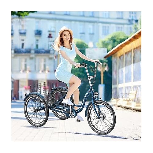  DoCred Electric Tricycle for Adults, 7 Speeds 3 Wheel Electric Bike with 36V Removable Battery for Men Women Senior, 350W Adult Electric Cruiser Tricycle Trike with Large Basket