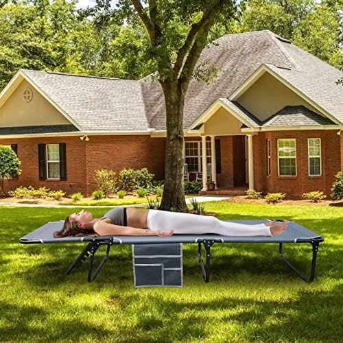  DoCred Reclining Patio Chairs, Outdoor Patio Folding Lounge Chair Portable Camping Cot Bed Adjustable 4-Position Adults Reclining Folding Chaise, Perfect for Camping/Pool/Beach/Patio/Lawn