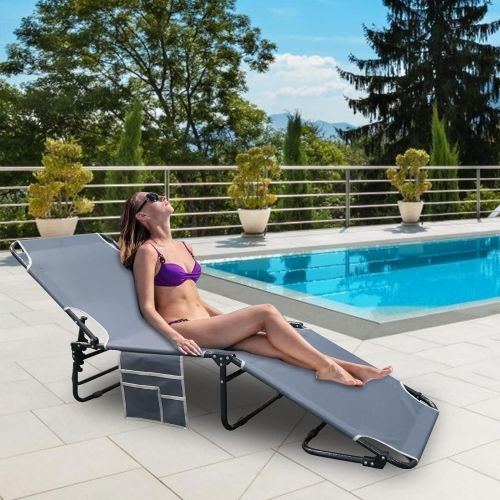  DoCred Reclining Patio Chairs, Outdoor Patio Folding Lounge Chair Portable Camping Cot Bed Adjustable 4-Position Adults Reclining Folding Chaise, Perfect for Camping/Pool/Beach/Patio/Lawn