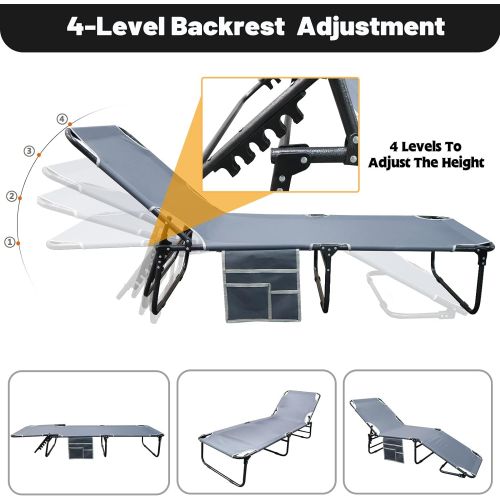  DoCred Reclining Patio Chairs, Outdoor Patio Folding Lounge Chair Portable Camping Cot Bed Adjustable 4-Position Adults Reclining Folding Chaise, Perfect for Camping/Pool/Beach/Patio/Lawn