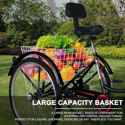  DoCred Adult Tricycles, 7 Speed Adult Trikes 20/24/26 inch 3 Wheel Bikes for Adults with Large Basket for Recreation, Shopping, Picnics Exercise Mens Womens Cruiser Bike