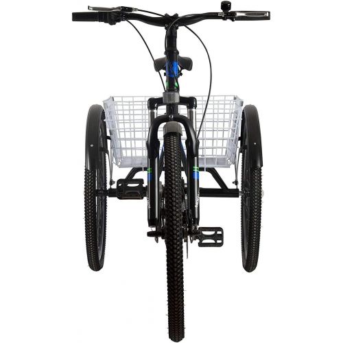  DoCred Mountain Tricycle for Adults, 3 Wheeled 7-Speed Mountain Tricycle for Women Men, 24/26 Inch Adults Trikes Cruiser Bike with Large Basket