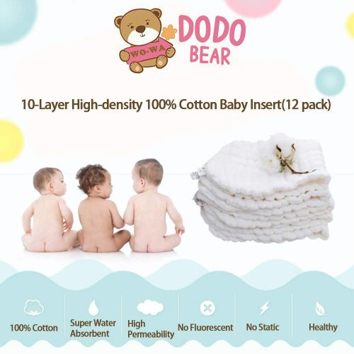 DoDo Bear(12 Pack) Super Water Absorbent 12 Layers Cotton Inserts for Cloth Diaper,Washable Cotton Super Soft Inserts,Natures Cloth Diaper Liner