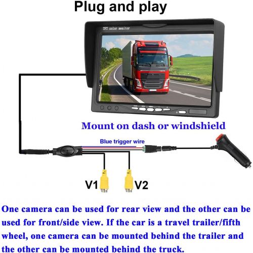  [아마존 핫딜]  [아마존핫딜]ZSMJ HD 720P Backup Camera and 7 Monitor Kit, 2 Cameras for School Bus/Trailer/RV/Truck/Pick up/Van Rear View Camera Single Power System IP68 Waterproof Night Vision Driving/Reversing U