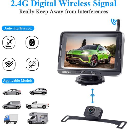  [아마존베스트]DoHonest S4 HD 1080P Digital Wireless Backup Camera Kit, License Plate Rear View Hitch Camera with 5 Mirror Monitor for Trucks,Cars,Vans,SUVs Waterproof Camera Super Night Vision P