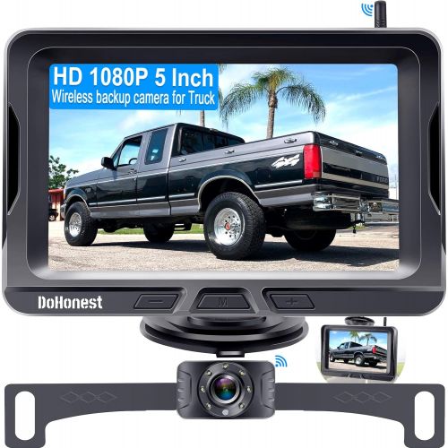  [아마존베스트]DoHonest S4 HD 1080P Digital Wireless Backup Camera Kit, License Plate Rear View Hitch Camera with 5 Mirror Monitor for Trucks,Cars,Vans,SUVs Waterproof Camera Super Night Vision P