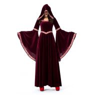 DoLoveY Women High Priest Costume Medieval Hooded Dress Hooded Nun Helloween Witch Gown