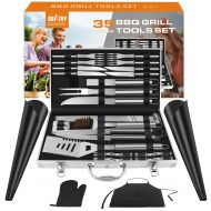 Doatry BBQ Grill Tools Set with 35 Barbecue Accessories - Stainless Steel Grill Utensils with Aluminium Storage Case - Complete Outdoor Grilling Kit for Family,Friend & Colleague,