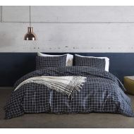 Dobeans Lattice Duvet Cover Set Queen Navy Plaid Teen Boys Bedding Sets Reversible Style,3 Pieces Fine Grid Pattern,1 Duvet Cover + 2 Pillow Shams