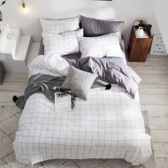 Dobeans Lattice Duvet Cover Set Queen Checkered Modern Teen Boys Bedding Set 3 Pieces White Plaid Quilt Cover,1 Duvet Cover with Zipper Closure and Corner Ties 2 Pillow Shams