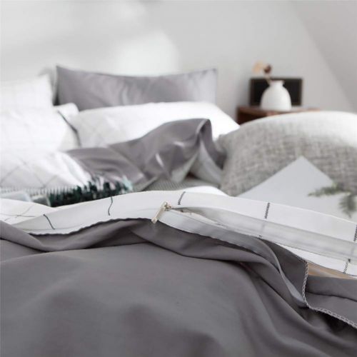  Dobeans Lattice Duvet Cover Set Queen Checkered Modern Teen Boys Bedding Set 3 Pieces White Plaid Quilt Cover,1 Duvet Cover with Zipper Closure and Corner Ties 2 Pillow Shams