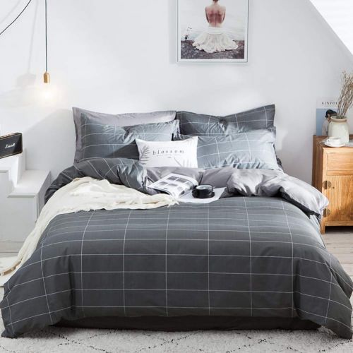  Dobeans Lattice Duvet Cover Set Queen Checkered Modern Teen Boys Bedding Set 3 Pieces White Plaid Quilt Cover,1 Duvet Cover with Zipper Closure and Corner Ties 2 Pillow Shams