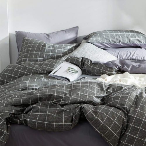  Dobeans Lattice Duvet Cover Set Queen Checkered Modern Teen Boys Bedding Set 3 Pieces White Plaid Quilt Cover,1 Duvet Cover with Zipper Closure and Corner Ties 2 Pillow Shams