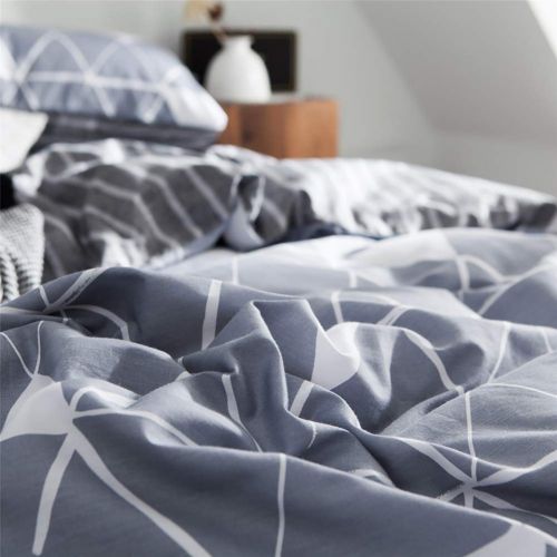  Dobeans King Duvet Cover Set Geometric Printed Triangle Pattern Teens Boys Bedding Sets 3 Pieces,1 Duvet Cover+2 Pillow Shams,Blue Grey