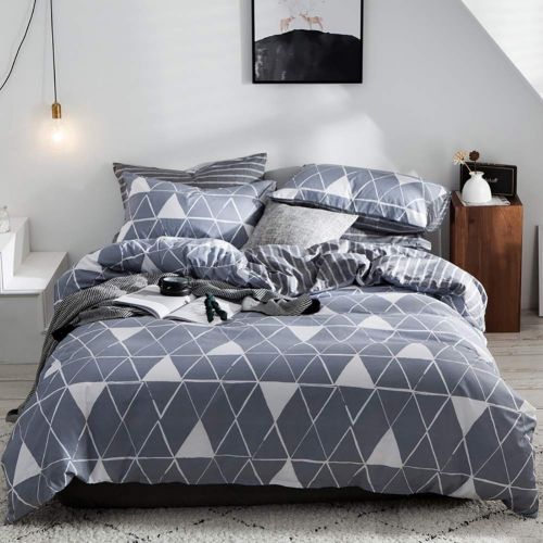  Dobeans King Duvet Cover Set Geometric Printed Triangle Pattern Teens Boys Bedding Sets 3 Pieces,1 Duvet Cover+2 Pillow Shams,Blue Grey