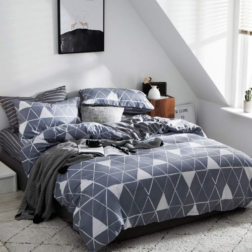  Dobeans King Duvet Cover Set Geometric Printed Triangle Pattern Teens Boys Bedding Sets 3 Pieces,1 Duvet Cover+2 Pillow Shams,Blue Grey