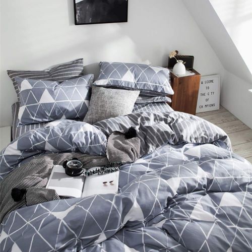  Dobeans King Duvet Cover Set Geometric Printed Triangle Pattern Teens Boys Bedding Sets 3 Pieces,1 Duvet Cover+2 Pillow Shams,Blue Grey