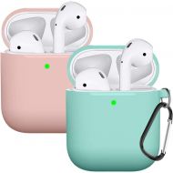 Doboli Compatible AirPods Case Cover Silicone Protective Skin for Apple Airpod Case 2&1 (2 Pack) (Pink-Turquoise)