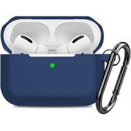 Doboli Compatible with Airpods Pro Case Cover with Keychain, Full Protective Silicone Skin Accessories for Women Men 2019 AirPods Pro [Front LED Visible] Navy Blue