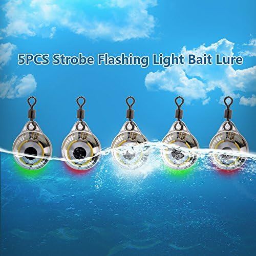  [아마존베스트]Lixada 5 pieces LED fishing light deep drop underwater round shape squid strobe flashing light bait curls.
