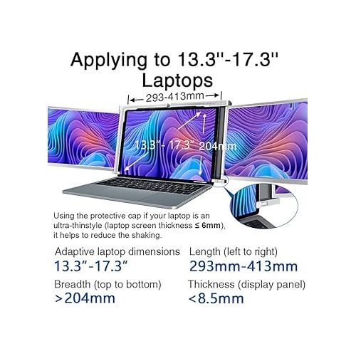  Docooler 13.3 inch Triple Portable Monitor for Laptop Screen Extender, 1 Cable for Dual Displays for Windows, FHD 1080P IPS Display Type-C/PD/TF Support M1/M2 MacBook, for 13.3-17.3 inches Laptop