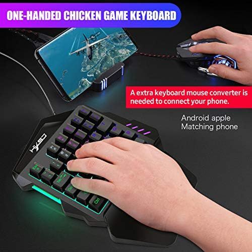  [아마존베스트]Docooler HXSJ J50 Gaming Keyboard Mouse Set One-Handed Keyboard with 35 Keys LED Backlight Wired Gaming Mouse