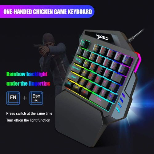  [아마존베스트]Docooler HXSJ J50 Gaming Keyboard Mouse Set One-Handed Keyboard with 35 Keys LED Backlight Wired Gaming Mouse