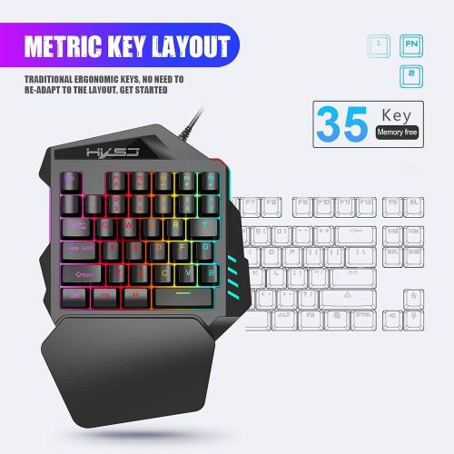  [아마존베스트]Docooler HXSJ J50 Gaming Keyboard Mouse Set One-Handed Keyboard with 35 Keys LED Backlight Wired Gaming Mouse