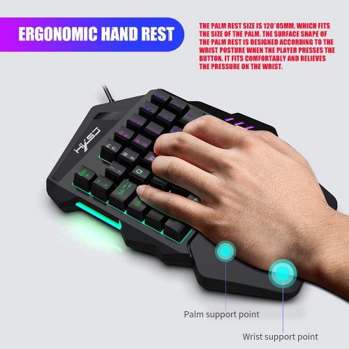  [아마존베스트]Docooler HXSJ J50 Gaming Keyboard Mouse Set One-Handed Keyboard with 35 Keys LED Backlight Wired Gaming Mouse