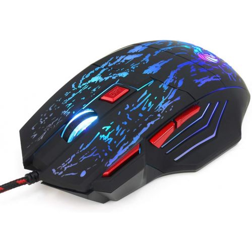  [아마존베스트]Docooler HXSJ J50 Gaming Keyboard Mouse Set One-Handed Keyboard with 35 Keys LED Backlight Wired Gaming Mouse