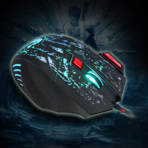  [아마존베스트]Docooler HXSJ J50 Gaming Keyboard Mouse Set One-Handed Keyboard with 35 Keys LED Backlight Wired Gaming Mouse