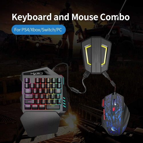  [아마존베스트]Docooler HXSJ J50 Gaming Keyboard Mouse Set, HXSJ P6 Keyboard + LED Backlight Mouse and Mouse Adapter Compatible for N-Switch / Xbox One / PS4 / PS3 / Xbox One 360
