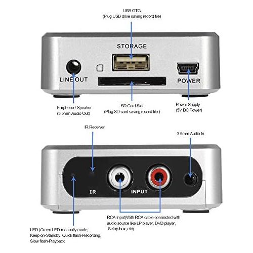  [아마존베스트]Recorder, Docooler EZCAP Audio Capture Recorder Music Digitizer with 3.5mm and RCA Ports on SD Card USB Disk MP3file with Remote Control