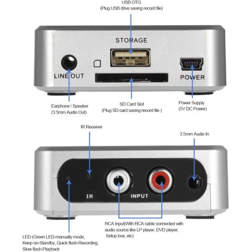  [아마존베스트]Recorder, Docooler EZCAP Audio Capture Recorder Music Digitizer with 3.5mm and RCA Ports on SD Card USB Disk MP3file with Remote Control