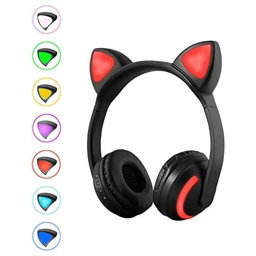  [아마존베스트]Docooler Wireless Bluetooth Headset Luminous Cat Ear Headphones Stereo Music Headphones Handsfree with Microphone Colourful Light Adjustable Headband for Desktop Laptop Tablet PC S