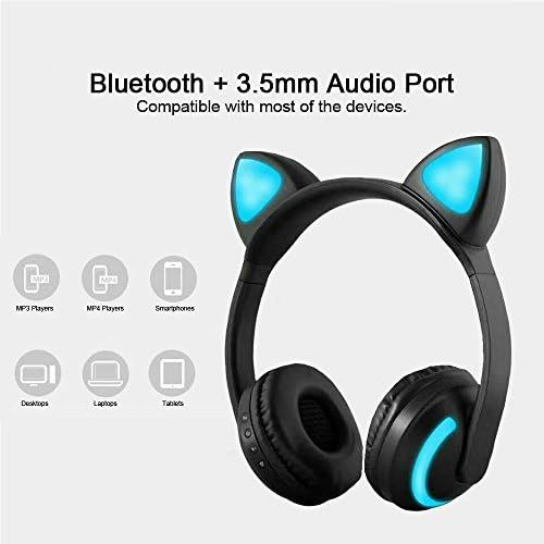  [아마존베스트]Docooler Wireless Bluetooth Headset Luminous Cat Ear Headphones Stereo Music Headphones Handsfree with Microphone Colourful Light Adjustable Headband for Desktop Laptop Tablet PC S