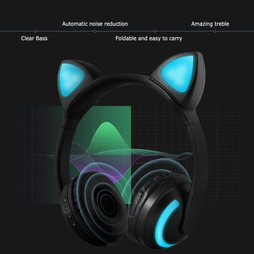  [아마존베스트]Docooler Wireless Bluetooth Headset Luminous Cat Ear Headphones Stereo Music Headphones Handsfree with Microphone Colourful Light Adjustable Headband for Desktop Laptop Tablet PC S