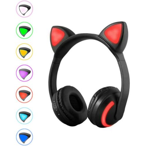  [아마존베스트]Docooler Wireless Bluetooth Headset Luminous Cat Ear Headphones Stereo Music Headphones Handsfree with Microphone Colourful Light Adjustable Headband for Desktop Laptop Tablet PC S