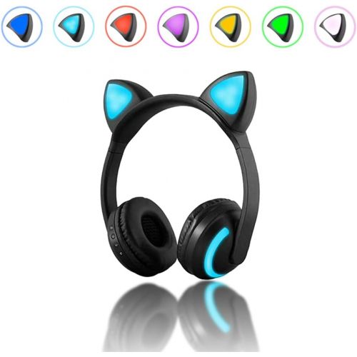  [아마존베스트]Docooler Wireless Bluetooth Headset Luminous Cat Ear Headphones Stereo Music Headphones Handsfree with Microphone Colourful Light Adjustable Headband for Desktop Laptop Tablet PC S