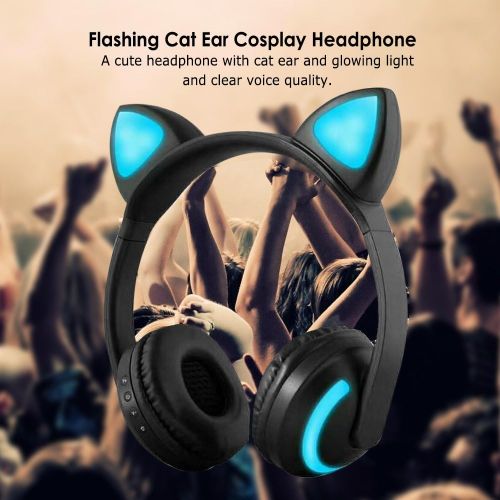  [아마존베스트]Docooler Wireless Bluetooth Headset Luminous Cat Ear Headphones Stereo Music Headphones Handsfree with Microphone Colourful Light Adjustable Headband for Desktop Laptop Tablet PC S