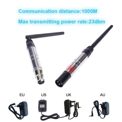  Docooler 2PCS 23DBM High Power 1000M Ultra Long Distance 2.4G ISM DMX512 Wireless Male XLR Transmitters + 9PCS Female Receiver Lighting Controller with Antenna for LED Stage PAR Ef