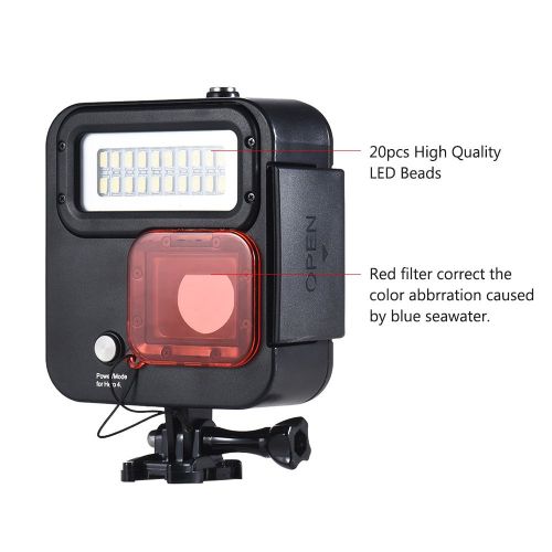  Docooler Underwater LED Fill Light, 40m Waterproof Handheld Diving Night Light 3 Brightness Modes, Quick Control for GoPro Hero 6543+ Action Sports Camera