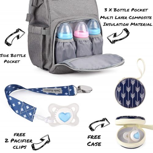  [아마존베스트]Dodo Baby Diaper Bag by Dodo Babies + 2 Pacifier Clips + Pacifier Case, Multi-Function Waterproof Maternity Nappy Bags, Travel Backpack Large Capacity Excellent Baby Shower/Registry Gift