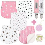 [아마존베스트]Baby Burp Cloths Pack of 5 by Dodo Babies + 2 Pacifier Clips + Pacifier Case, Premium Quality For Girls...